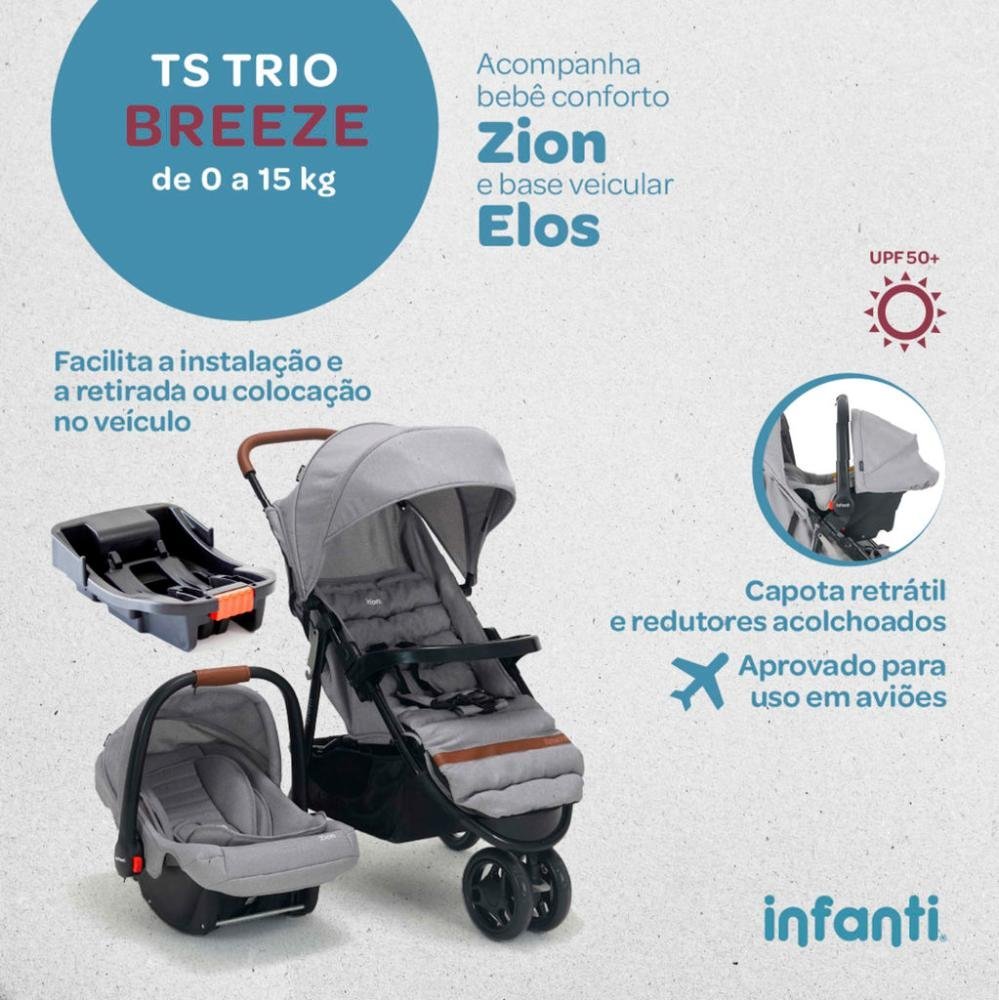 Carrinho com Bebê Conforto Travel System Breeze Trio Cinza Infanti - 2