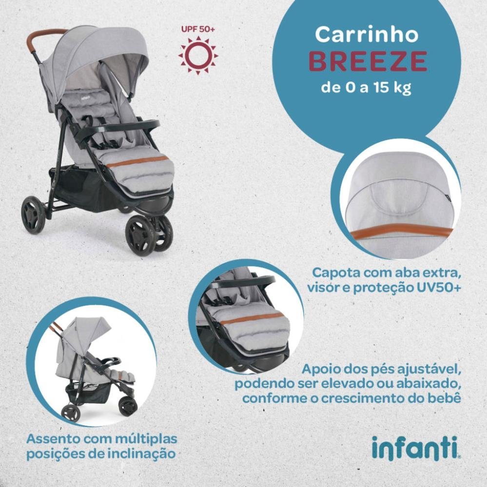 Carrinho com Bebê Conforto Travel System Breeze Trio Cinza Infanti - 3
