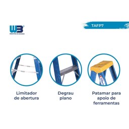 Escada em Fibra Tesoura 6 Degraus 2,10m com Patamar Premium Wbertolo - 3