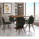 Ver imagem 1 de Mesa Jantar Londres Retangular Amêndoa 137x90 Base Preta 6 Cadeiras Estofadas Verde Madeira