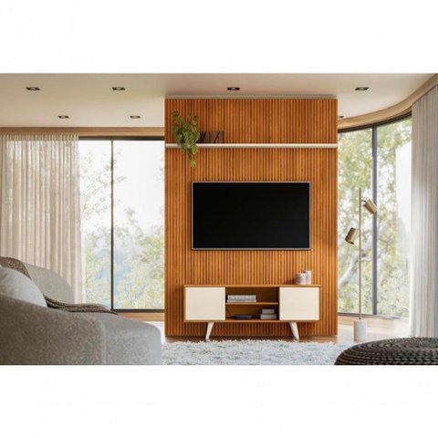 Home Theater Panorama para TV até 55 Polegadas 136cm MDP e MDF Off White Madetec Móveis