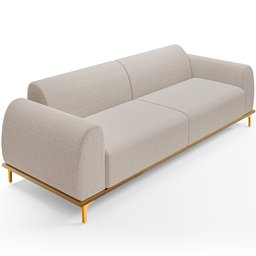 Sofá 4 Lugares para Sala de Estar Kiev 260cm D02 Base Castanho Pés D'ouro Bouclê Creme B-54 - Lyam D - 1