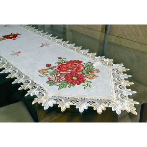 Caminho de Mesa Red Flower - 2,20 m Arte & Tear Caminho de Mesa Ponto Cruz