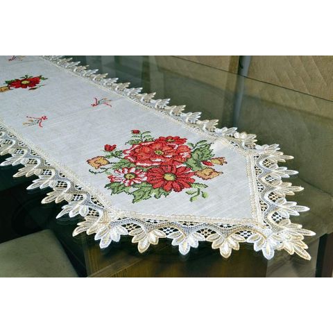 Caminho de Mesa Red Flower - 2,20 m Arte & Tear Caminho de Mesa Ponto Cruz