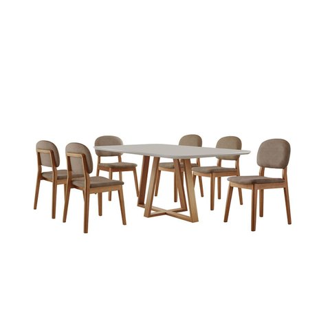 Conjunto Sala de Jantar Mesa Florença 160x90cm Tampo Retângular Vidro/MDF Off White com 6 Cadeiras É