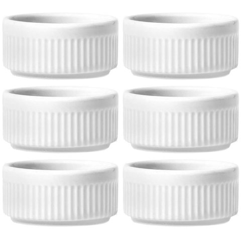6 Ramekins Tigelas Porcelana 130ml Canelado Germer Branco Molhos Crème Brûlée