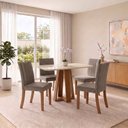 Ver imagem 1 de Conjunto Sala de Jantar Mesa Lisa 120cm com Tampo MDF e Vidro Redonda 4 Cadeiras Lily