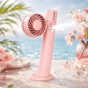 Ver imagem 1 de Ventilador Portatil Recarregavel Rosa USB Spray Agua Nebulizador Giratorio 2 Velocidades Compacto