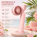 Ver imagem 2 de Ventilador Portatil Recarregavel Rosa USB Spray Agua Nebulizador Giratorio 2 Velocidades Compacto