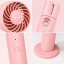 Ver imagem 3 de Ventilador Portatil Recarregavel Rosa USB Spray Agua Nebulizador Giratorio 2 Velocidades Compacto