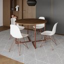 Ver imagem 1 de Mesa Industrial Jantar Redonda Amêndoa 110Cm Base V Com 4 Cadeiras Eames Brancas Base Cobre Amendoa