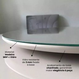 Prato Bandeja Giratória Espelhado Sobrepo Centro Mesa Mdf Laqueado com Vidro Fixo 60cm - 2