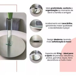 Prato Bandeja Giratória Espelhado Sobrepo Centro Mesa Mdf Laqueado com Vidro Fixo 60cm - 3