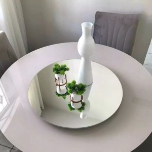 Prato Bandeja Giratória Espelhado Sobrepo Centro Mesa Mdf Laqueado com Vidro Fixo 60cm