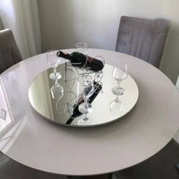 Prato Bandeja Giratória Espelhado Sobrepo Centro Mesa Mdf Laqueado com Vidro Fixo 60cm - 5