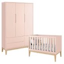 Ver imagem 1 de Berço Americano e Guarda Roupa Classic 3 Portas Rosa com Pés Madeira Natural - Reller
