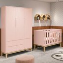 Ver imagem 6 de Berço Americano e Guarda Roupa Classic 3 Portas Rosa com Pés Madeira Natural - Reller