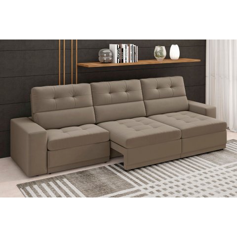 Sofá Roma Premium 2,30m Assento Retrátil e Reclinável Suede Capuccino Xflex Sofás