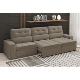 Sofá Roma Premium 2,30m Assento Retrátil/reclinável Suede Capuccino Xflex Sofás - 1