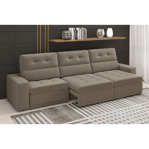 Sofá Roma Premium 2,30m Assento Retrátil/reclinável Suede Capuccino Xflex Sofás