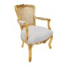 Cadeira de Braço Encosto Palhinha Tecido Branco Madeira Folhada a Ouro - 1