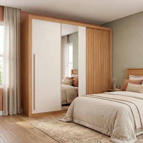 Guarda Roupa Casal 2 Portas 2 Gavetas 245cm com Espelho