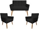 Ver imagem 1 de Kit Namoradeira + 2 Poltronas Decorativa Onix Suede Preto Pés Madeira Mz Decor