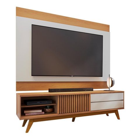 Rack Bancada Veneza com Painel Nilo Freijó/off White Matte para Tv até 75” - Colibri Freijó/off