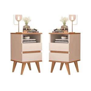 Kit Mesa de cabeceira Retrô Pés Palito Em Madeira Maciça - Pop - Varias cores - Off white / Nature