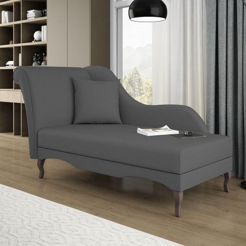 Divã Recamier Chaise Longue Valentina Clássico com Pés de Madeira Bouclê Cinza Escuro - Desk