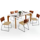 Ver imagem 1 de Mesa Capri 160 Off White E 6 Cadeiras Allana B05 Couríssimo Camel Linho Bege Escuro - Lyam Decor