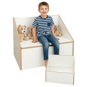 Banco com Baú Infantil Organizador de Brinquedos Branco Mdf