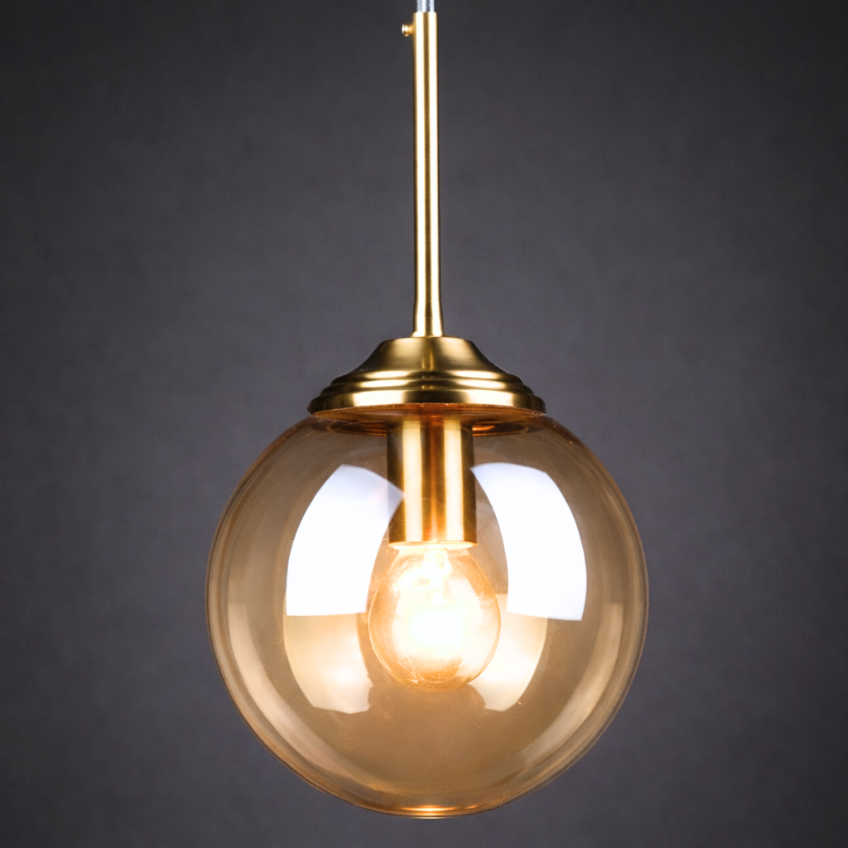 Lustre Pendente 29x15cm Globo Vidro Âmbar Retrô Vintage Luminária Teto Gimpo Kjdde-294-amb