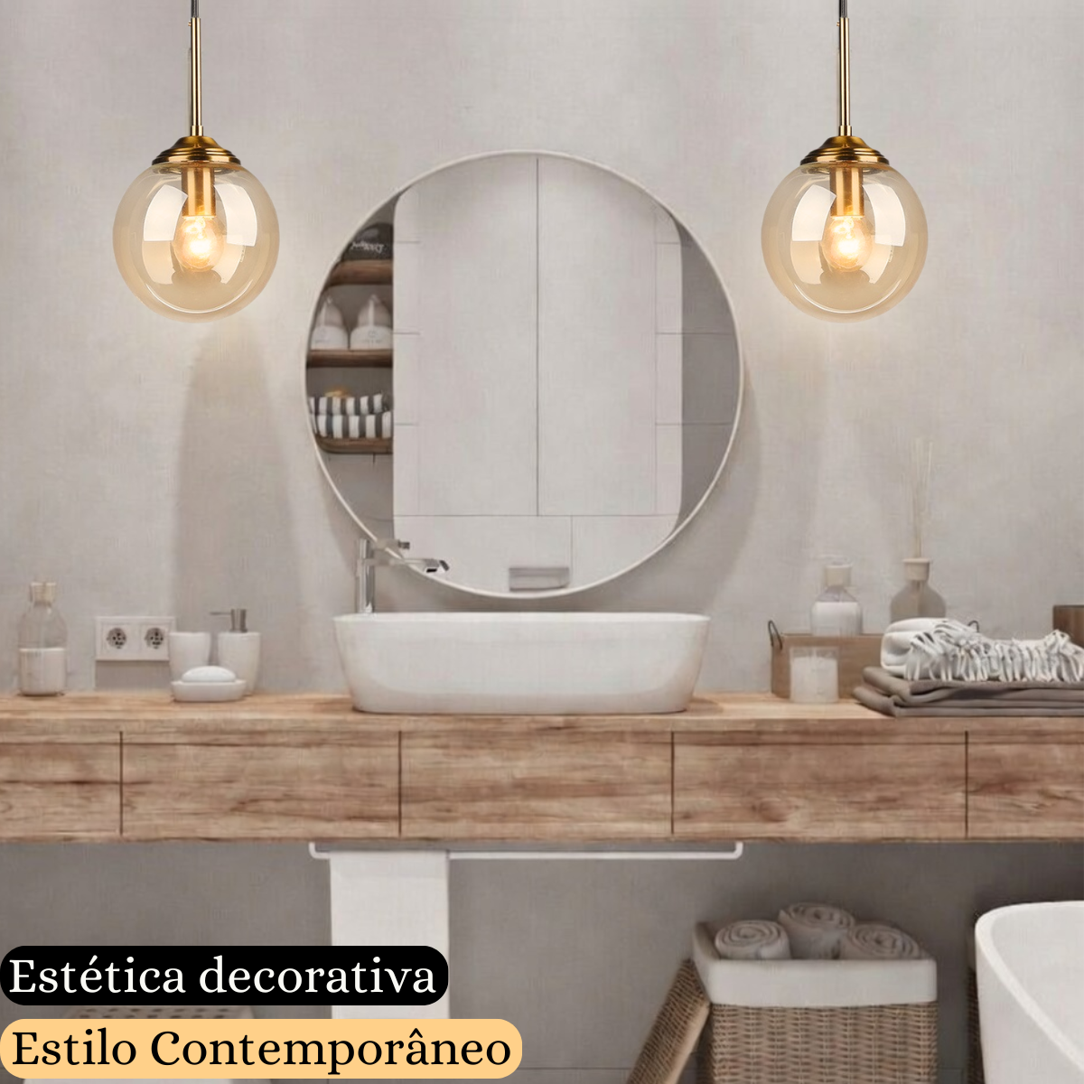 Ver imagem 4 de Lustre Pendente 29x15cm Globo Vidro Âmbar Retrô Vintage Luminária Teto Gimpo Kjdde-294-amb