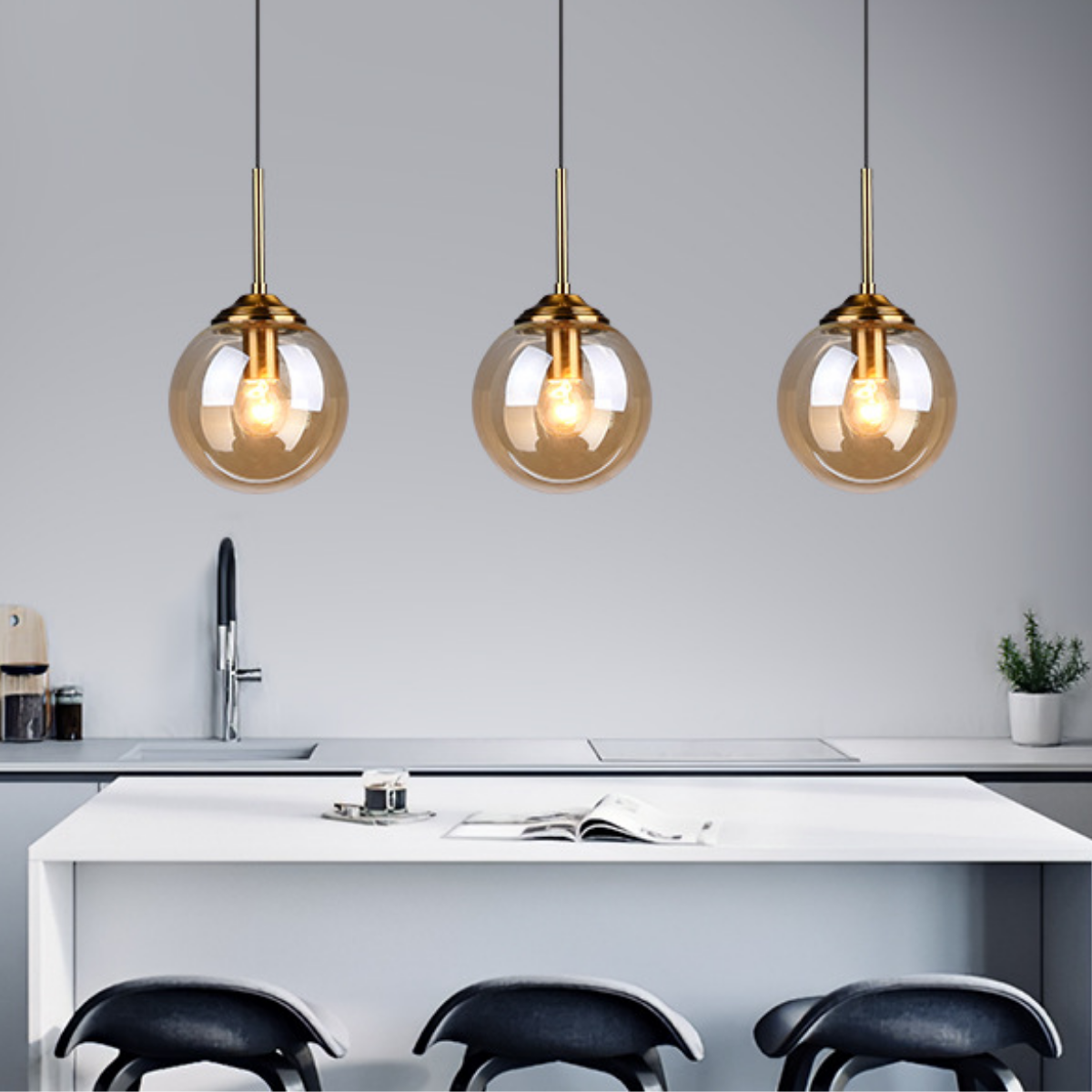 Lustre Pendente 29x15cm Globo Vidro Âmbar Retrô Vintage Luminária Teto Gimpo Kjdde-294-amb - 10