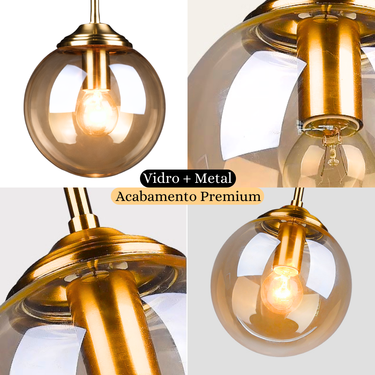 Ver imagem 7 de Lustre Pendente 29x15cm Globo Vidro Âmbar Retrô Vintage Luminária Teto Gimpo Kjdde-294-amb