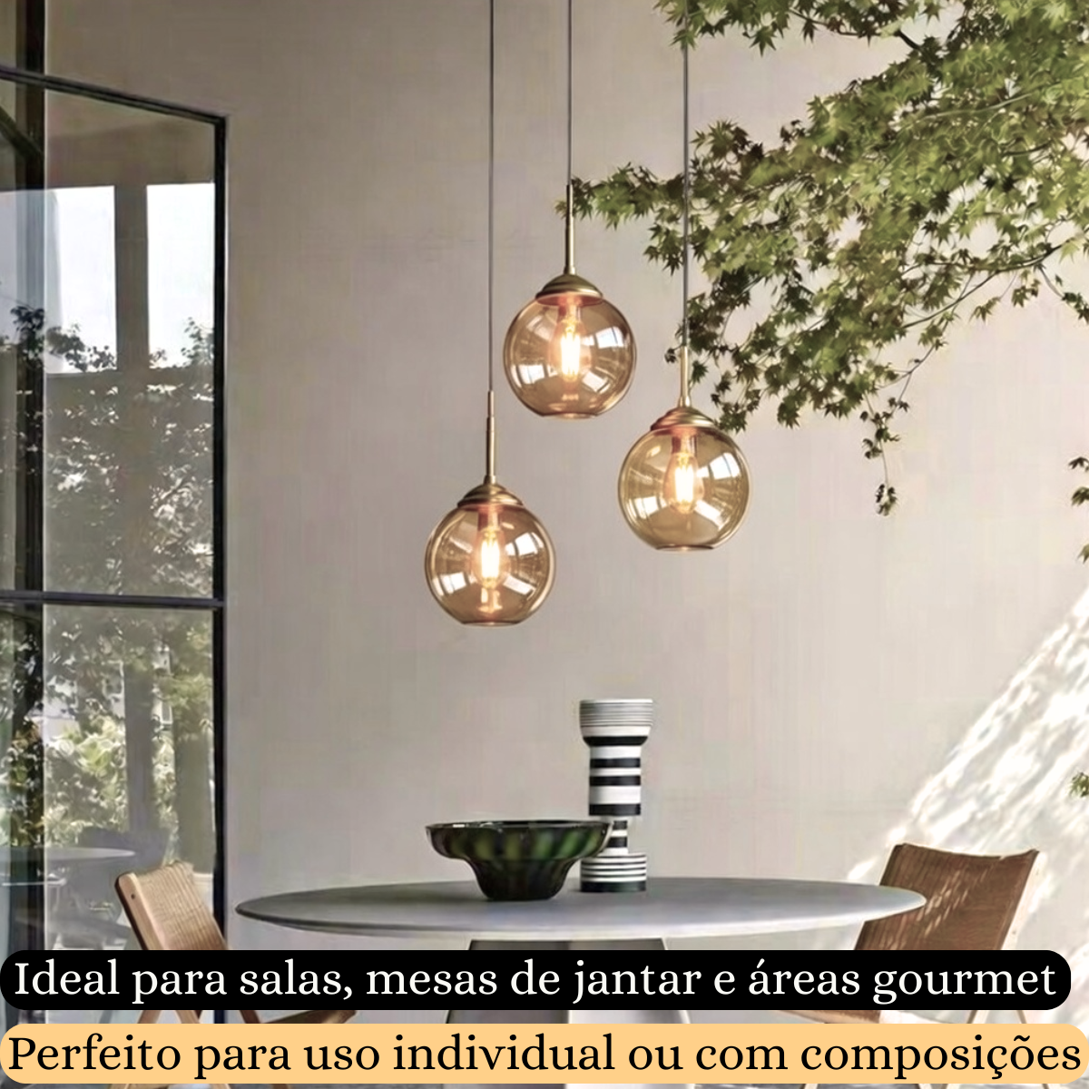 Lustre Pendente 29x15cm Globo Vidro Âmbar Retrô Vintage Luminária Teto Gimpo Kjdde-294-amb - 5