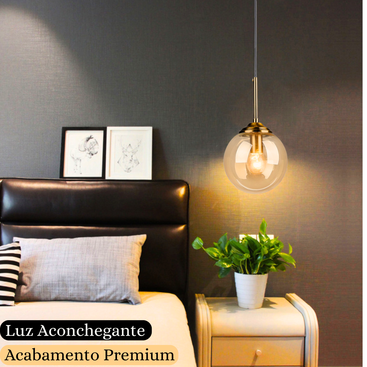 Ver imagem 3 de Lustre Pendente 29x15cm Globo Vidro Âmbar Retrô Vintage Luminária Teto Gimpo Kjdde-294-amb