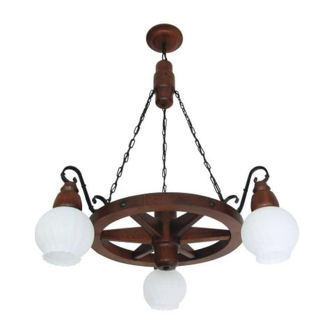 Lustre Roda de Carroça Envelhecido 3 Lâmpadas 603e