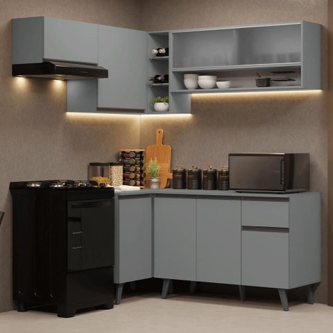 Armário de Cozinha Completa de Canto 325cm Cinza Nice Madesa 03