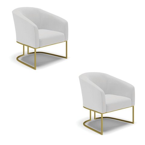 Cadeira Sala de Jantar Base Industrial Dourado Kit 2 Stella Linho D03 - D'rossi