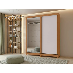 Guarda Roupa Lopas 02 Pts Zeine 2024 - 1pt Glass e C/pes Pvc Amendoa Cle/off Wh/amendoa Cle
