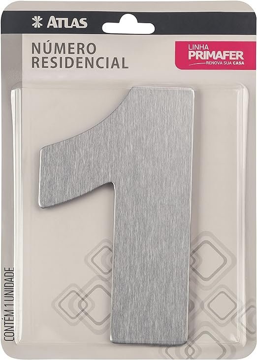 Número Residencial de Alumínio Escovado com Adesivo, 1 (um), Cor Prata, Linha Primafer, Atlas. - 2