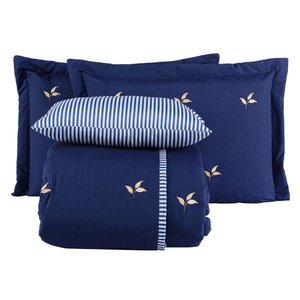 Cobre Leito Queen Torino Bordado 200 Fios 5 Peças - Marinho