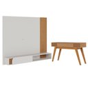 Ver imagem 1 de Conjunto Aparador e Painel para TV Maya 160cm MDF-MDP com Porta Gaveta Nicho Off White Matte Freijó