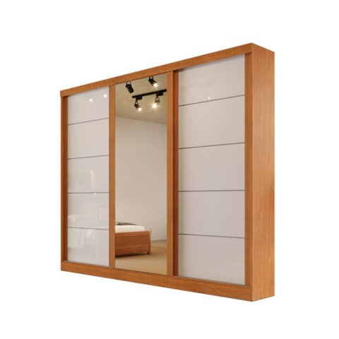 Guarda-roupa Solteiro Espelho 4 Gavetas 2,21m - Capri-nature/off - Bianchi Móveis