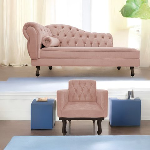 Kit Diva Recamier Diana 185cm Lado Direito e 01 Poltrona Classic Suede - Doce Sonho Móveis RECAMIER 