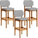 Ver imagem 1 de Kit 03 Banquetas Alta Para Cozinha Madeira Fixa Betta L02 Imbuia Facto Cinza - Lyam Decor