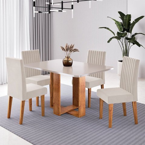 Conjunto Sala de Jantar 4 Lugares Retangular Tampo de MDF Stella Bege/Mel/Blonde