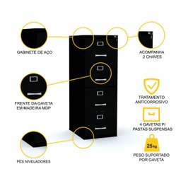 ARQUIVO 4 GAVETAS PANDIN MAXXI - PRETO MX04LM - 3